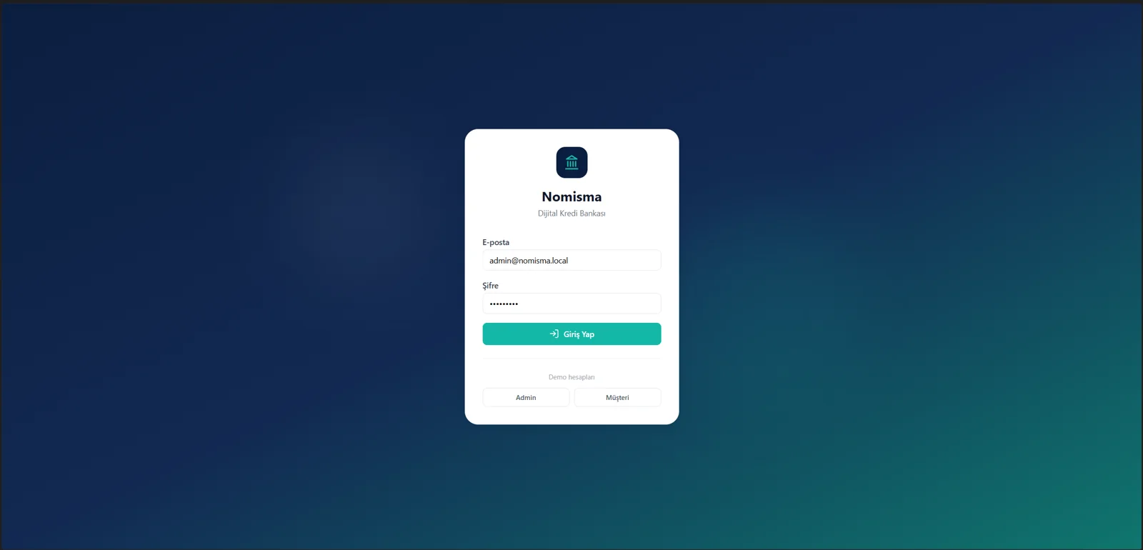 Nomisma digital banking customer dashboard screenshot from the GitHub repository